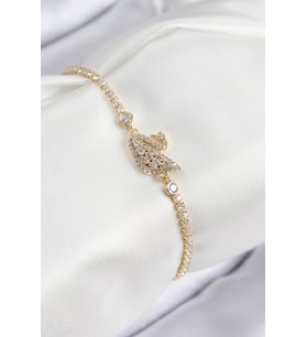 Pirinç Zirkon Taşlı Kuğu Model Gold Renk Kadın Bileklik TJ-BB7691
