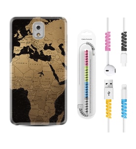 Samsung Note 3 4 5 8 9 20 Ultra 10 Lite Kılıf Kablo Koruma Spiral Silikon Map Planet 1656