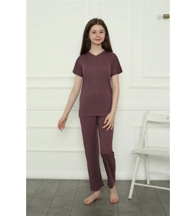 pilelistore- Kız Çocuk Penye Pijama Takım Mürdüm