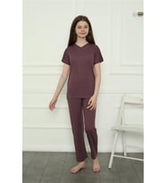 pilelistore- Kız Çocuk Penye Pijama Takım Mürdüm