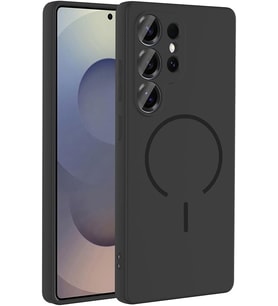 Samsung Galaxy S26 Ultra ile Uyumlu Kılıf Silikon Mat Renkli Kamera Lens Korumalı M-Safe Şarj Özellikli İnce Kapak Meta Siyah
