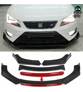 Seat Leon Fr Kırmızı Renkli Şeritli Dilli Ön Lip 4 Prç Parlak Siyah ABS