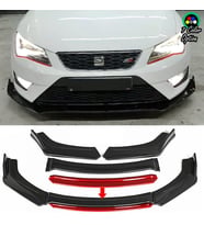 Seat Leon Fr Kırmızı Renkli Şeritli Dilli Ön Lip 4 Prç Parlak Siyah ABS