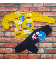 sonic unisex the hedgehod baskılı desenli %pamuklu sarı çocuk pijama takımı