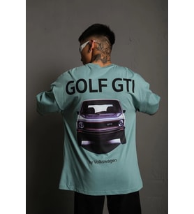Erkek Oversize Tişört Golf GTI Retro Araba Baskılı T-shirt - Mint Yeşili