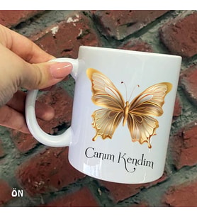 Size Özel  Sarı ve Gold Kelebek Canım Kendim Seramik Baskılı Kupa Bardaklar