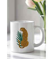 Minimal Leopar Figürlü 330ml Baskılı Beyaz Seramik Kupa Bardak