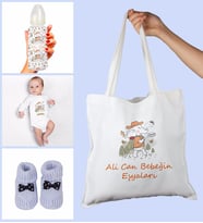 eJOYA Bebeklere Özel Çantasında Kişiye Özel Zıbın Biberon Ve Patik Bebek Hediye Seti 109797 (Mavi)