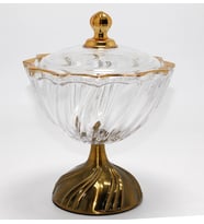 Metal Ayaklı Kristal Cam Şekerlik Gold Detaylı Sunumluk