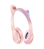 P47M Sevimli Kedi Bluetooth Kablosuz Mikrofonlu RGB Kulak Üstü Kulaklık Pembe