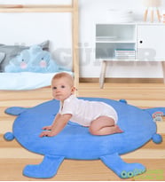 Bebek Oyun Halısı 120 cm  Ponponlu ve Ayaklı (%100 Yerli) (Mavi)