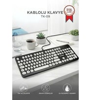 Torima Kablolu Q Klavye Retro Daktilo Görünümlü TK09 Siyah Beyaz