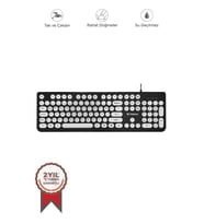Torima TK-09 Siyah+Beyaz Retro Daktilo Görünümlü Kablolu Q Klavye (Siyah - Beyaz)