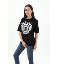 Bisiklet Yaka Denver Leagune Baskılı T-Shirt - Siyah