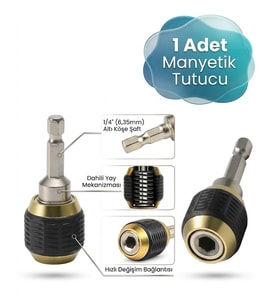 1 Adet Manyetik Mıknatıslı Matkap Ucu Bits Uç Tutucu Pratik Sök Tak Hızlı Bilyalı Manyetik Uç