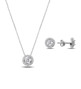 Kadın Zirkon Taşlı Yuvarlak 925 Ayar Gümüş Set