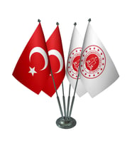 Masa Üstü Adalet Bakanlığı Bayrağı Türk Bayrağı Dörtlü Krom Direk Masa Bayrak Seti