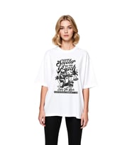 Kadın Oversize Tişört Scooter Sahil Baskılı Retro Stil Yazılı Desen Rahat Kesim Günlük Modern Şık