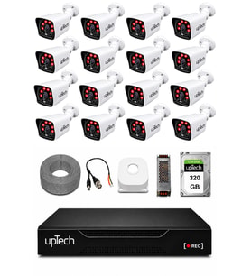 UPTECH 16 Kameralı Güvenlik Kamera Seti 2MP 1080P Full HD 6 Atom LED Gece Görüşlü 320GB HDD 5525