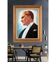 Altın Varaklı Çerçeveli Paspartulu Atatürk Tablo nh80 (Gold)