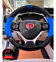 Honda Civic FB7 Dikme Direksiyon Kılıfı Delikli Deri Parlak Siyah Mavi Detay Çift Yüzük ve Dikiş 2012-2016