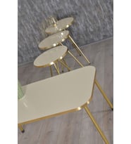 Zigon Sehpa ve Orta Sehpa Kr Gold Metal Ayak Gold Krem Set