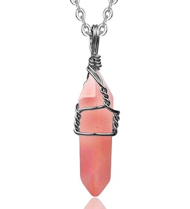 Sertifikalı Doğal Yüksek Kalite Pembe Gül Kuvars Taşı Kolye (Çok Renkli)