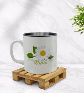 BK Gift Kişiye Özel Papatya Temalı İçi Siyah Renkli Kupa Bardak Model 4