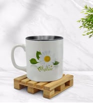 BK Gift Kişiye Özel Papatya Temalı İçi Siyah Renkli Kupa Bardak Model 4