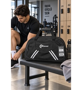 Fitilli Spor ve Seyahat Çantası Siyah 2 Gözlü 38x62x20 cm Günlük Kullanım