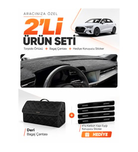 e-biz AUDİ A3 (2020-2026) Uyumlu Torpido Örtüsü + Deri Bagaj Çantası Seti - Siyah - AU008