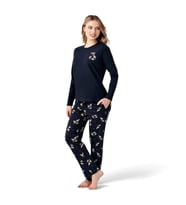 Arnetta %100 Pamuk Geyik Desen Bayan Pijama Takım (Lacivert)