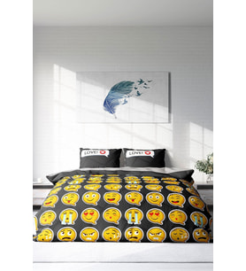 Çift Kişilik ( Lastikli Çarşaflı ) %100 Pamuk Saten Nevresim Takımı I Love Emoji