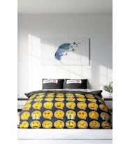 Çift Kişilik ( Lastikli Çarşaflı ) %100 Pamuk Saten Nevresim Takımı I Love Emoji