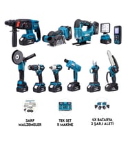 Onbirli Set (Led Işık+Ş.Hilti+Ş.Spral+S.Sıkma+13mm Matkap+Ş.Testere+Bağ Makası+Ş.Dekupaj+Lazer Metre+Oto Yıkama+Çok Fonksiyonlu Avuç Taşlama)