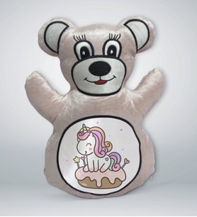 BK Gift Sevimli Unicorn Tasarımlı Krem Ayıcık Yastık-1