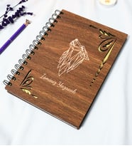 Kişiye Özel Kurt Desenli Ahşap Kapaklı Defter - Ajanda - İsme Özel - A5 60 Yaprak (120 SAYFA) Hediyelik (Gold)