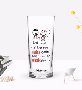 BK Gift Kişiye Özel Renkli Baskılı Gel Beraber Rakı İçelim Tasarımlı Rakı Bardağı-1 (Beyaz)