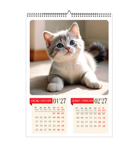 2027 KEDİ DUVAR TAKVİMİ A3 EBAT FOTOĞRAF KAĞIDINA BASKILI-KİŞİSELLEŞTİRİLEBİLİR
