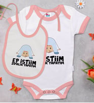 BK Kids Ep İstiim Zıpırlık Tasarımlı Pembe Bebek Body Zıbın ve Mama Önlüğü Hediye Seti-1