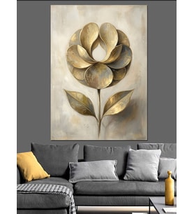 Altın Rengi Modern Çiçek Kabartması Dekoratif Kanvas - Mdf Ahşap Tablo