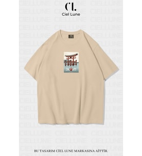 Nevermind Unisex Kadın Erkek Japan Baskılı Özel Tasarım Oversize T-shirt (Bej)