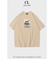Nevermind Unisex Kadın Erkek Japan Baskılı Özel Tasarım Oversize T-shirt (Bej)