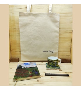 Claude Monet Set 5 - Çay/Kahve Fincanı-Traverten Bardak Altlığı-Kalem-Defter-Kanvas Çanta
