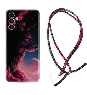 Samsung A23 A31 A32 A50 A51 A52 A53 A70 Kılıf Boyun Asklı Rasta Silikon Wolf and Moon 1380