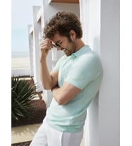 Dufy Su Yeşili Erkek Slim Fit Balıksırtı Desenli Polo Yaka Kazak - 104556