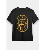 1 Mayıs Labor Day Emekçi Temalı Baskılı Oversize Bisiklet Yaka T-shirt - Siyah