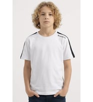 Erkek Çocuk Omuz Biyeli ve Yazılı T-Shirt 8-12 Yaş 12558 MODANINO (Beyaz)