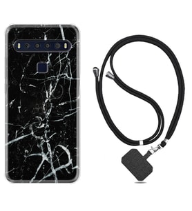 TCL 10L 10 Plus 10SE 20E 20SE 30 L7 Kılıf Boyun Askılı Silikon Black Marble 3 1382