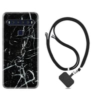 TCL 10L 10 Plus 10SE 20E 20SE 30 L7 Kılıf Boyun Askılı Silikon Black Marble 3 1382